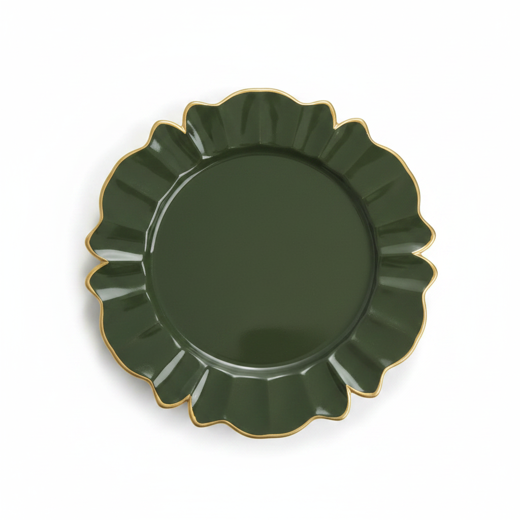Plato Base Verde Filo Dorado